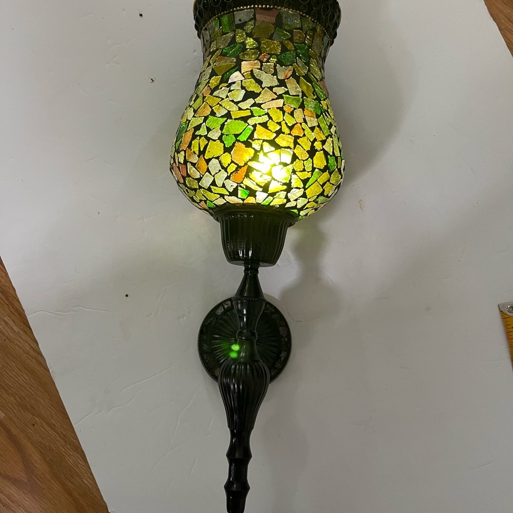 Vintage Global Fuse Mosiac Glass & Iron Wall Sconce Party-light Candle Holder